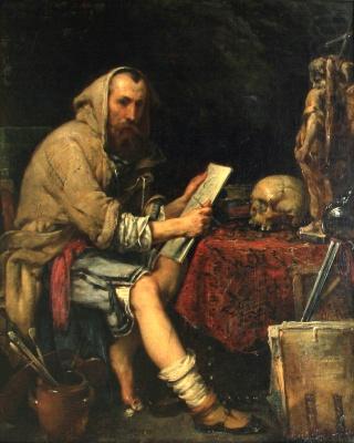 Caravaggio in his studio, Auguste Bigand